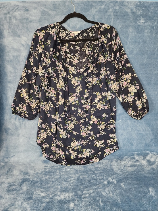 J. Jill Tops - J. Jill Navy Floral Scoop-Neck Peasant Top
